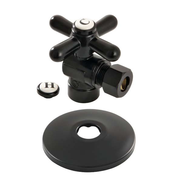 Kingston Brass CC43200XK 1/2-Inch Sweat x 3/8-Inch OD Comp Quarter-Turn Angle Stop Valve with Flange, Matte Black CC43200XK - main